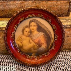 Madonna and Child Vintage Picture in Round Frame